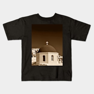 A Church in Santorini in Sepia Kids T-Shirt